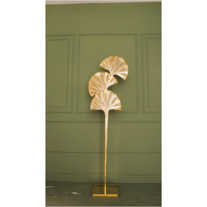 Lampadaire à triple feuille Ginkgo, lampe en or Art déco faite à la main, éclairage de sol de décoration dart de décoration intérieure, éclairage de sol du milieu du siècle MODÈLE : ASTARA image 8