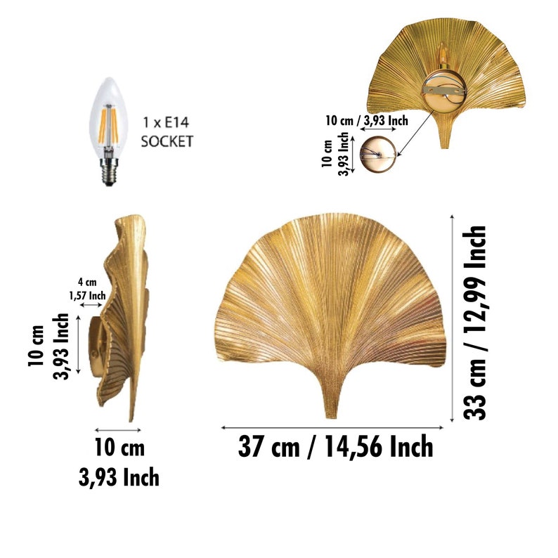 Art Deco Lamp Wall Hanging, Handmade Ginkgo Leaf Gold Wall Sconce