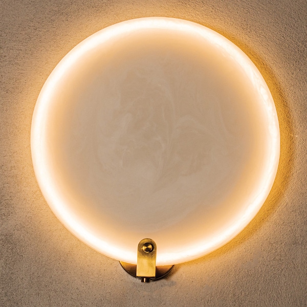 Brass Marble Wall Lights, White Round Sconce Lamp, Home Decor Art Deco LED Light, Housewarming gift Lamp MODEL : ASPENDOS