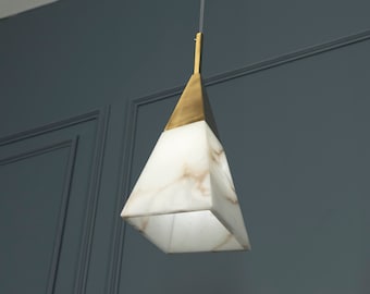 Pyramid Marble Brass Pendant Lamp, Handmade Marble Chandelier, Housewarming Gift Art Deco Hanging Marble Lighting MODEL : ARGOS