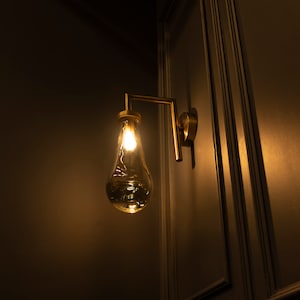 Amber / Smoky Glass Sconce, Drop Brass / Chrome Wall Lighting, Modern Home Decor, Art Deco LED Light, Housewarming gift Lamp, MODEL :BENIN image 7