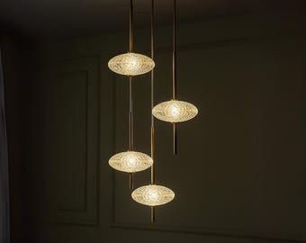 Art Deco Brass & Crystal Glass Pendant Light - Chandelier Lighting