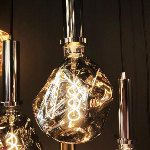 Modern Irregular Pendant Lighting Smoky Silver Amber Blown