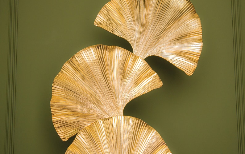 Lampadaire à triple feuille Ginkgo, lampe en or Art déco faite à la main, éclairage de sol de décoration dart de décoration intérieure, éclairage de sol du milieu du siècle MODÈLE : ASTARA image 3