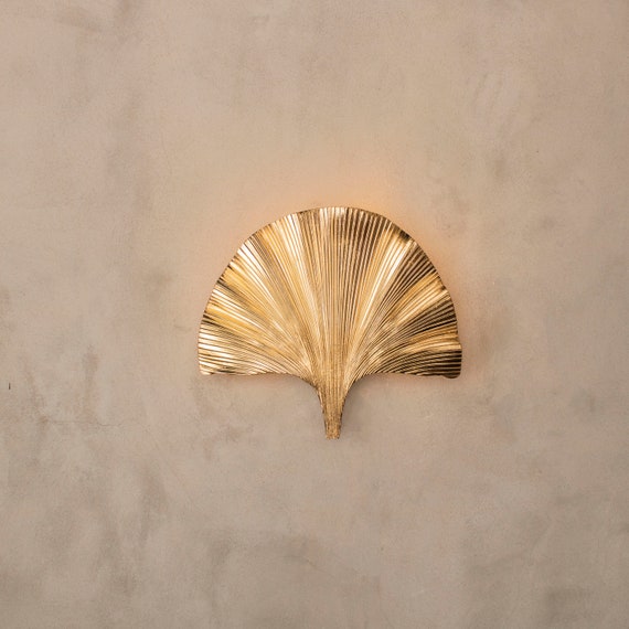 Handmade Ginkgo Leaf Wall Lamp Mid Century Hanging Gold Sconce