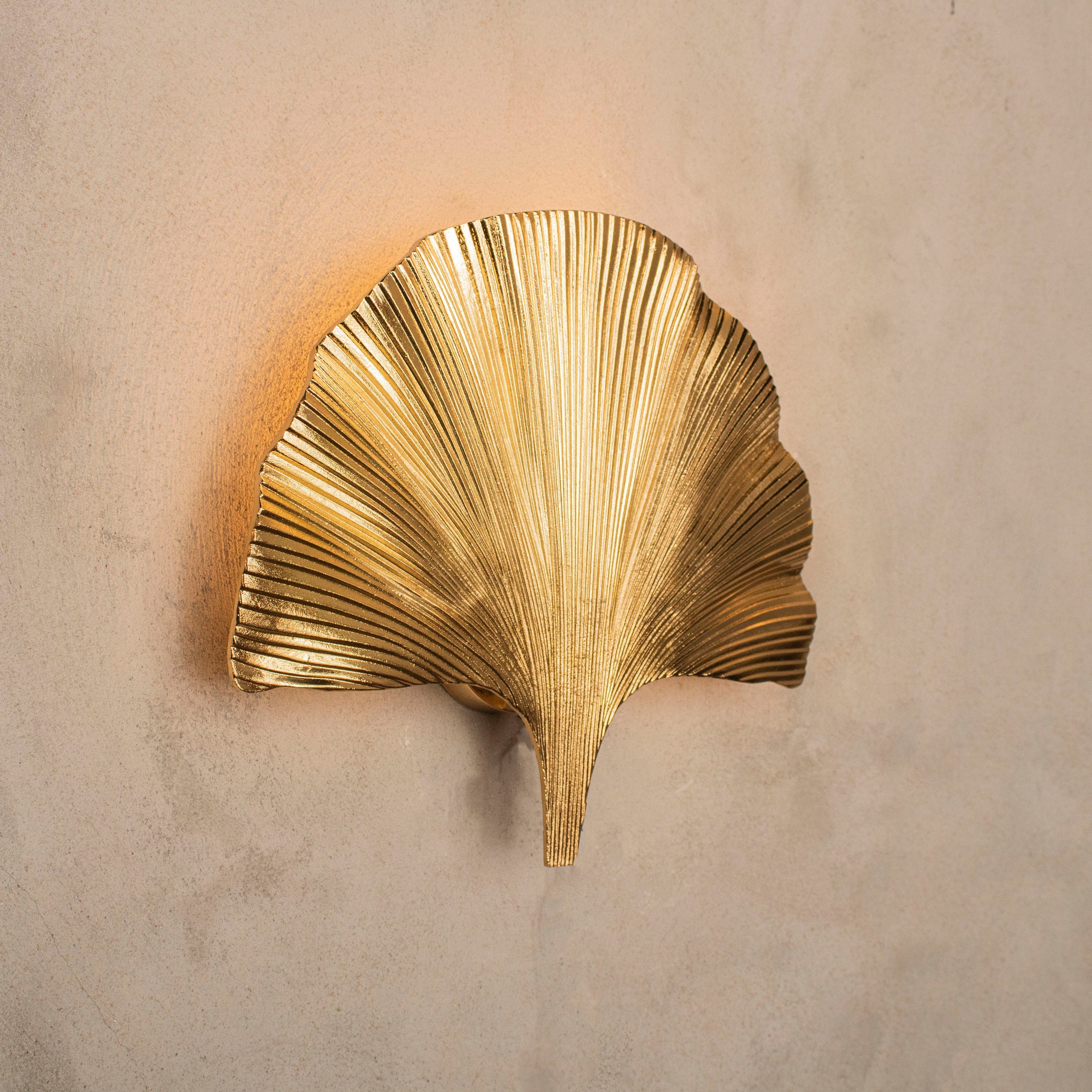 Handmade Ginkgo Leaf Wall Lamp Mid Century Hanging Gold Sconce