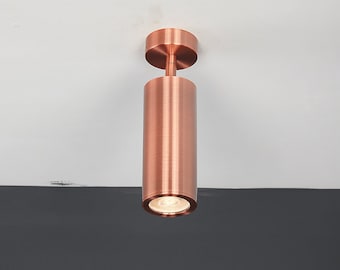 Brass Cylinder Adjustable Spotlight, Copper, Black or White Minimalist Lamp, MidCentury Overhead Task Light. MODEL : MIA