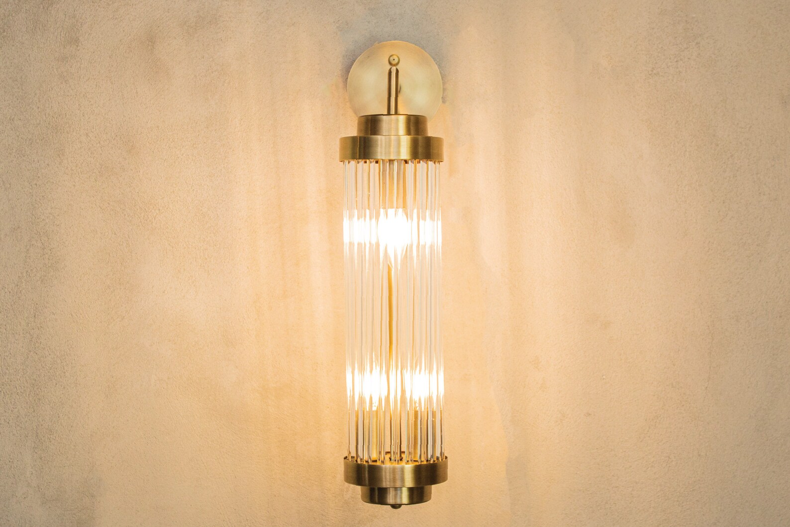 Brass Glass Rod Wall Lamp Modern Design Bedside Lighting Etsy