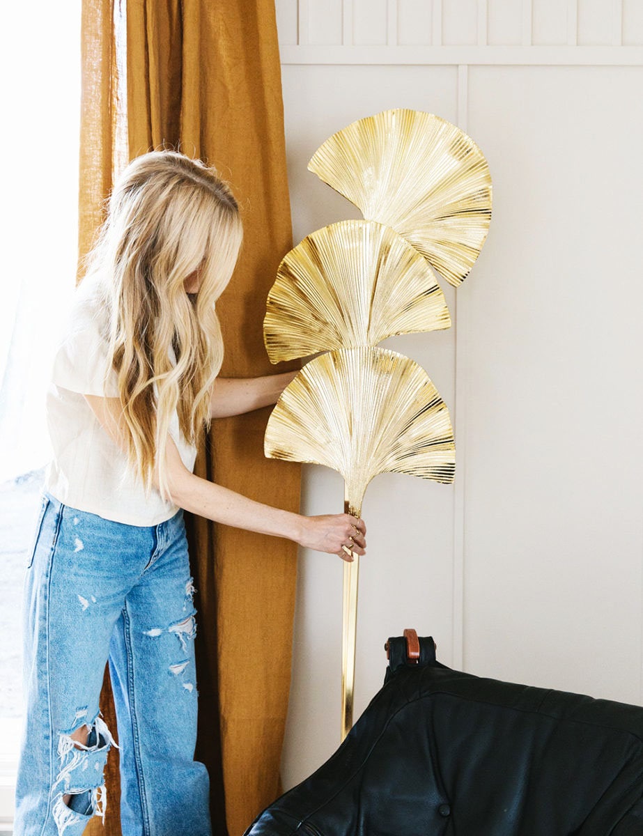 Gingko Leaf Lamp Lampadaire, Lampe en Or Art Déco Faite à La Main, Décoration Intérieure Decor Éclai