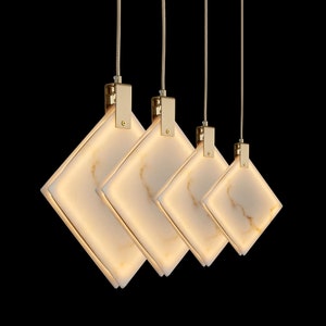 Art Deco Marble Pendant Lamp: Handmade Brass LED Chandelier