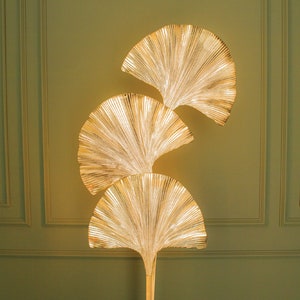 Lampadaire à triple feuille Ginkgo, lampe en or Art déco faite à la main, éclairage de sol de décoration dart de décoration intérieure, éclairage de sol du milieu du siècle MODÈLE : ASTARA image 7