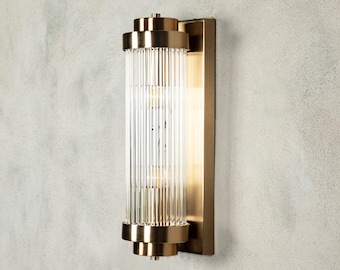 Handmade Brushed Brass & Glass Wall Lamp: Modern Bedside Sconce - SUMELA Model