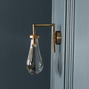 Amber / Smoky Glass Sconce, Drop Brass / Chrome Wall Lighting, Modern Home Decor, Art Deco LED Light, Housewarming gift Lamp, MODEL :BENIN image 2