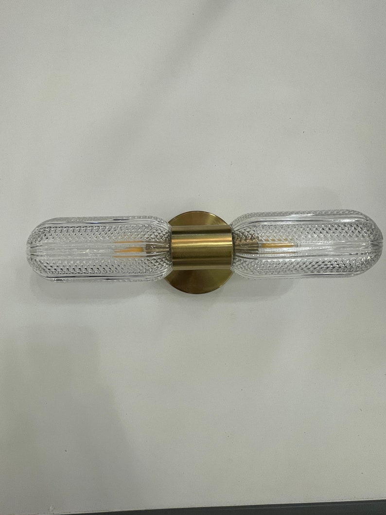 Crystal Glass Wall Lamp, Art Deco Wall Light, Handmade Bathroom Vanity Brass Sconce, Modern Home Decor Lighting, Bedroom Light MODEL: OTTAVA image 6