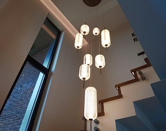 Moderne Kristall Pendelleuchte, Art Deco Messing Glas Hängelampe, Wohnzimmer Dekor SOFIA