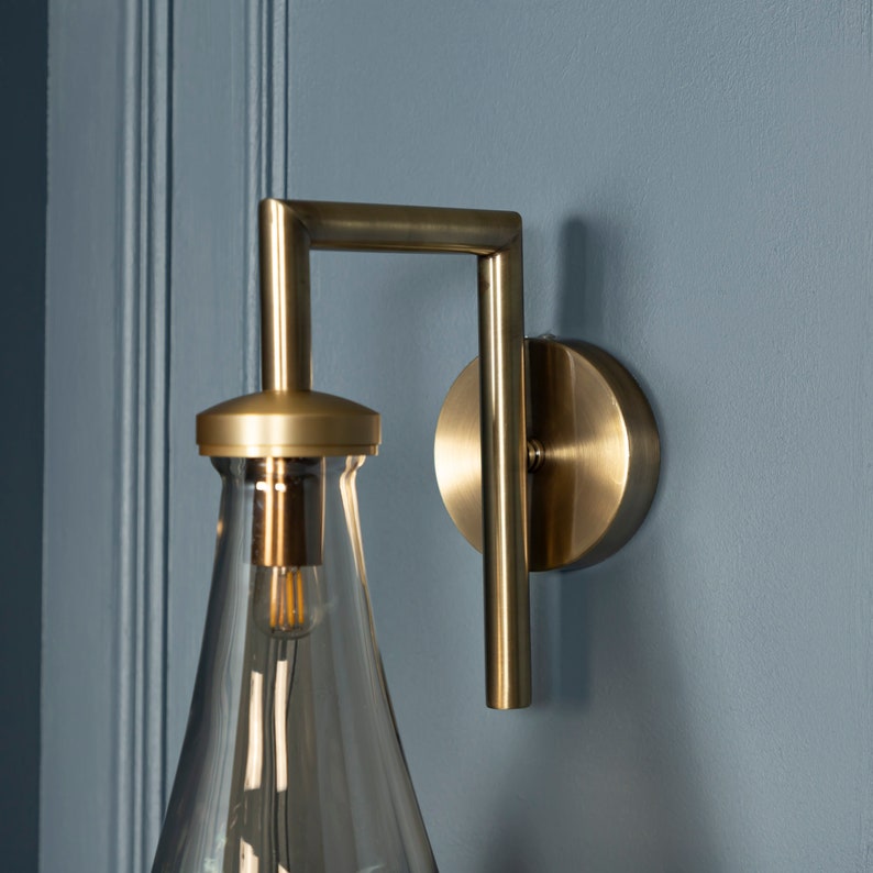 Amber / Smoky Glass Sconce, Drop Brass / Chrome Wall Lighting, Modern Home Decor, Art Deco LED Light, Housewarming gift Lamp, MODEL :BENIN image 5