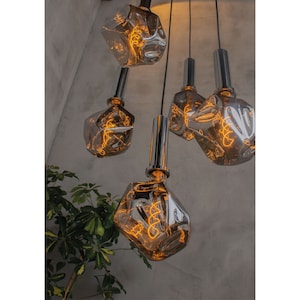 Pendant Lighting, Smoky Silver Amber Blown Glass Lighting Chandelier, Modern Dimmable Hanging Lamp for Living and Dinning Room Ceiling Light