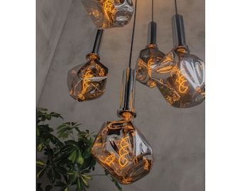 Smoky Amber Blown Glass Pendant Lighting: Modern Dimmable Chandelier
