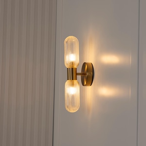 Bedside Lamp, Customisable Plug in Wall Sconce, Handmade Glass Bathroom Brass Sconce Vanity Light Mcm Lamp Art Deco Wall Light Model:Ottava
