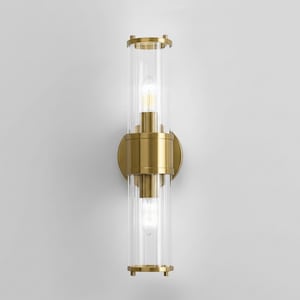 Dual Glass Tube Wall Lamp – Modern Brass Sconce for Bedroom & Living Room, Handmade Bedside Wall Lighting, Housewarming Gift, Dimmable