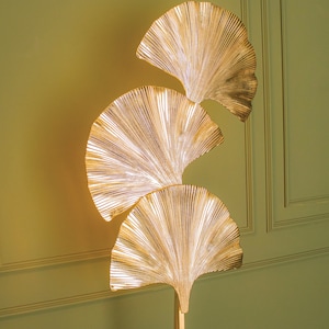 Lampadaire à triple feuille Ginkgo, lampe en or Art déco faite à la main, éclairage de sol de décoration dart de décoration intérieure, éclairage de sol du milieu du siècle MODÈLE : ASTARA image 6