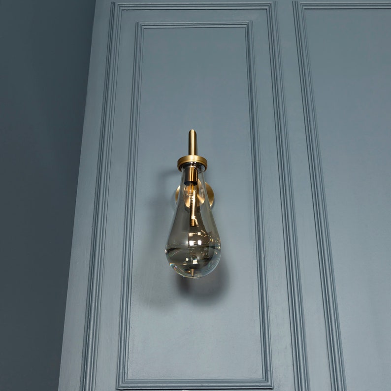 Amber / Smoky Glass Sconce, Drop Brass / Chrome Wall Lighting, Modern Home Decor, Art Deco LED Light, Housewarming gift Lamp, MODEL :BENIN image 4