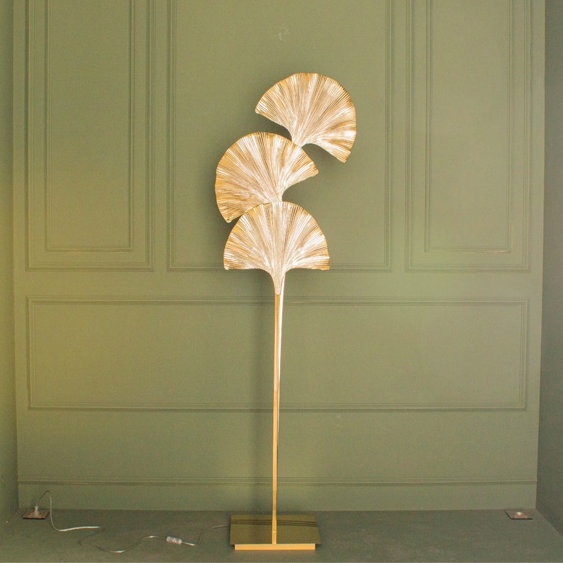 Ginkgo Triple Leaf Floor Lamp, Handmade Art Deco Gold Lamp, Home Decor Art Decor Floor Lighting, Mid Century Floor Light MODEL : ASTARA image 9