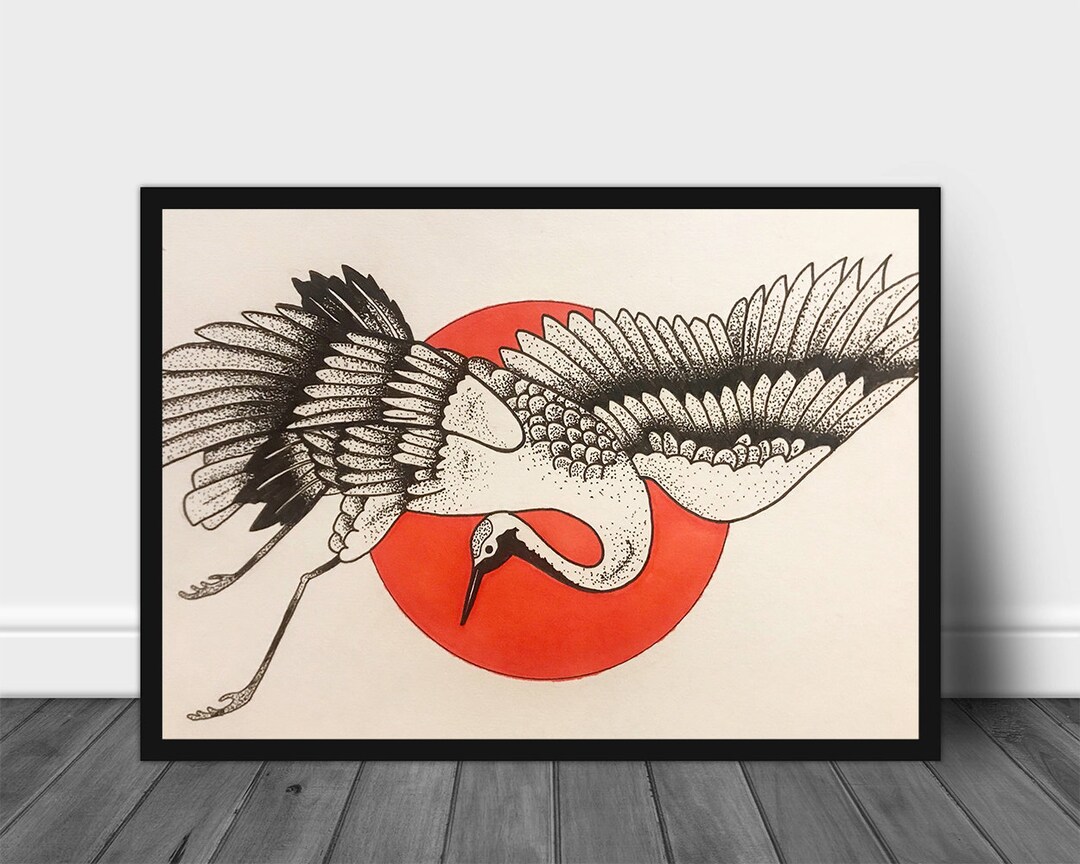 Japanese Crane Wall Art, Crane Poster, Botanical Print, Japanese Wall