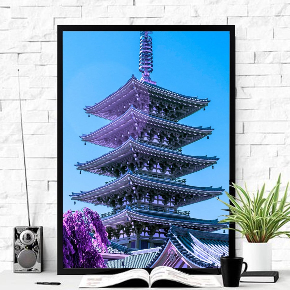 Japanese Temple Wall Art Anime Poster Japan Cityscape Wall Etsy