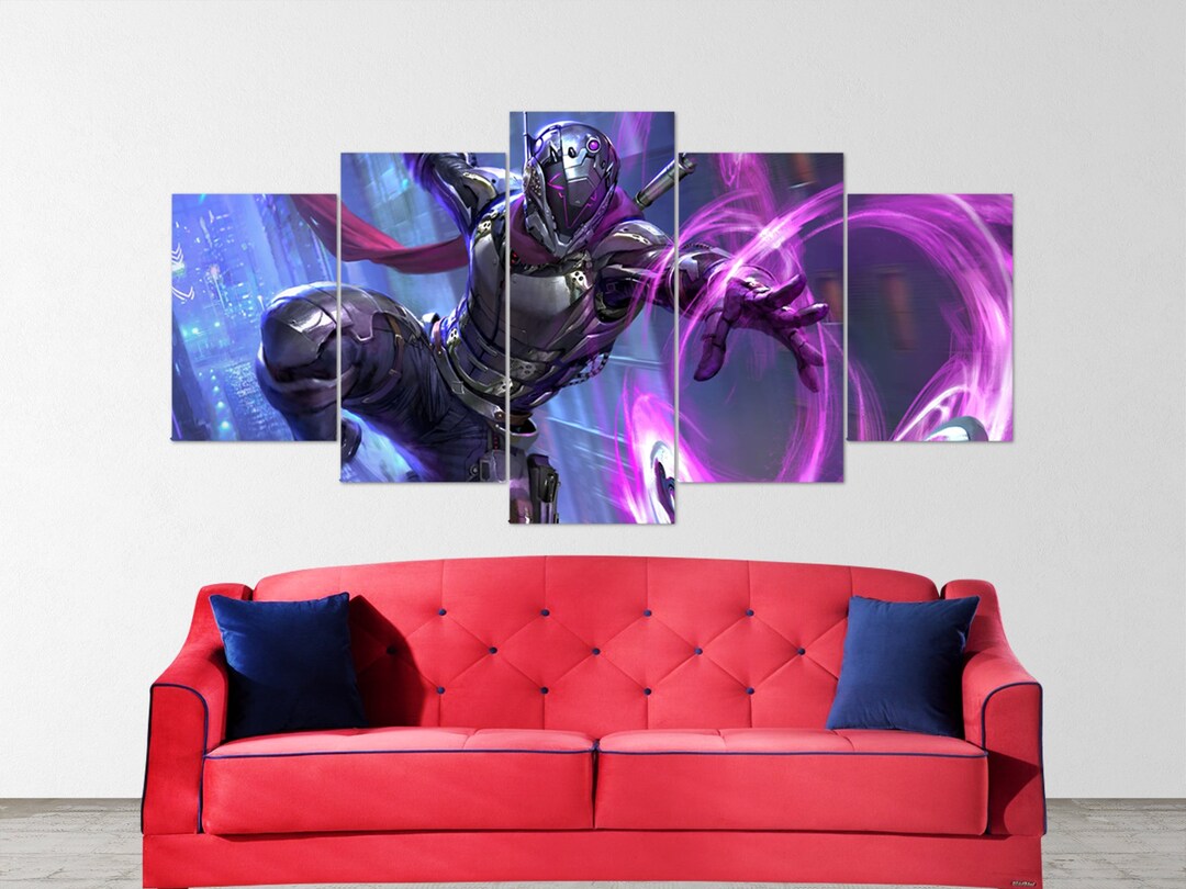 Ninja Wall Art, Cyberpunk Wall Art, Ninja Poster, Retrowave Canvas