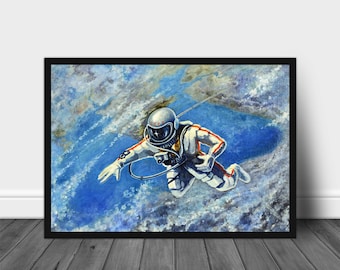 Astronaut Poster Aleksey Leonov Colorful Watercolor Poster Wall Art | alexei leonov | Gift for him Poster Print | Space Poster Space Walk