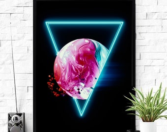 Vaporwave Poster, Earth Wall Art, Retrowave Poster, Nebula Wall Art, Cyberpunk Illustration Art, Synthwave poster, Vaporwave Wall Art