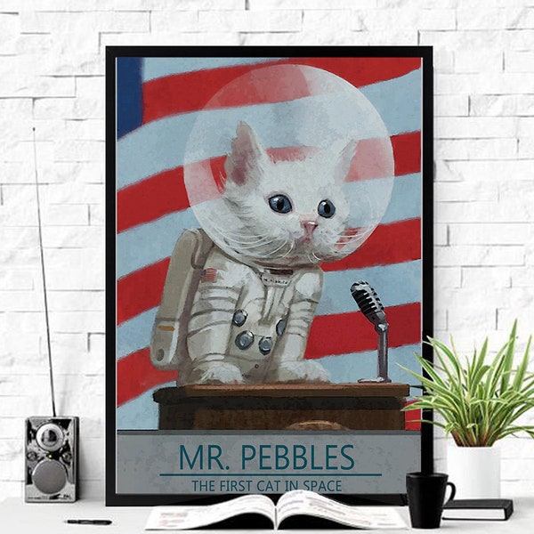 Fallout 4 Mr. Pebbles The First Cat in Space Poster Wall Art | Wall Decor | Birthday Gift for him Video Game Illustration Art Fallout Poster