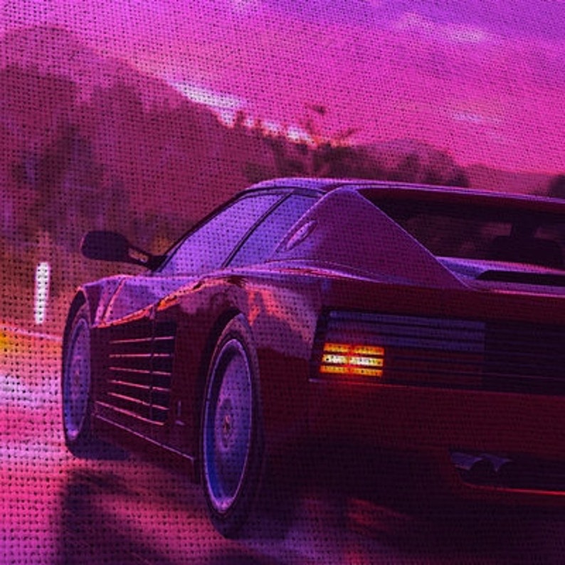 Neon Car CanvasFerrari Testarossa 512 TR Vaporwave Poster | Etsy