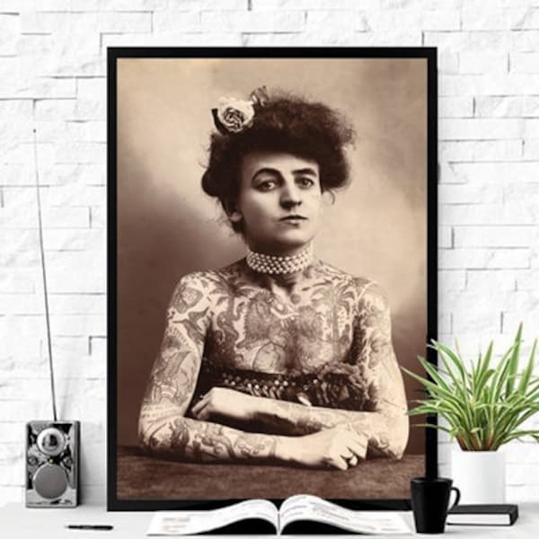 Mrs. Maud Stevens Wagner, First Female Tattoo Artist (1907) - Vintage Poster Photo Print Printable Wall Art Decor Gift for her Gift for him