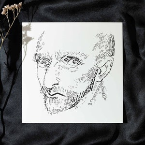 Vincent van Gogh Luxury Print / Postcard, y compris enveloppe, enduit extra mat, noir et blanc, typographie, autoportrait basé sur le dessin