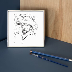 Vincent van Gogh Impresión en marco plateado, retrato tipográfico, blanco y negro, autorretrato con sombrero (2)