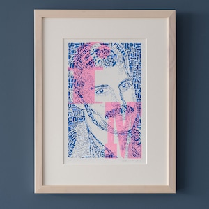 Edición limitada Freddie Mercury Risograph Print, edición de 25, Membrete "Freddie type 1, fm", Riso print, arte, póster pop art, rosa, azul