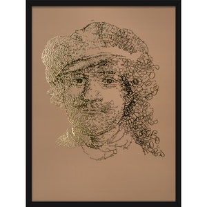 Rembrandt Gold Print "Membrete" tipo 3, 4 colores disponibles, autorretrato tipográfico, impresión metálica en lámina 3D, tipografía, Maestro holandés