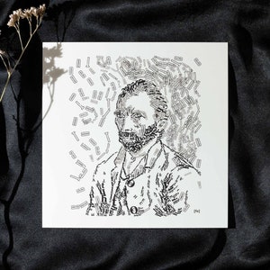 Vincent van Gogh Luxury Print / Postkarte, inklusive Umschlag, extra matt beschichtet, Schwarz & Weiß, Typografie, Selbstportrait, Typ