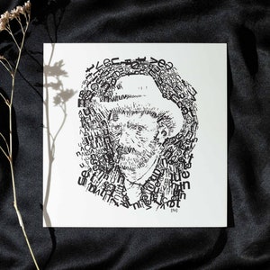 Vincent van Gogh Luxury Print / Postkarte, inklusive Umschlag, extra matt beschichtet, Schwarz & Weiß, Typografie, Selbstportrait mit Hut (1)