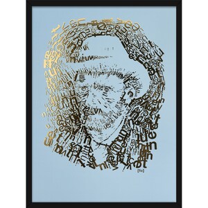 Vincent van Gogh Gold Print "Membrete", tipo 1, 3 opciones de color, autorretrato tipográfico, lámina metálica 3D, tipografía, Maestros holandeses