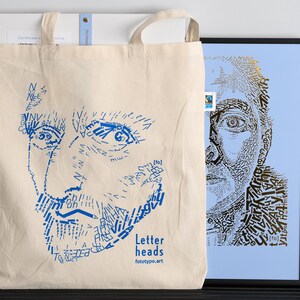 Bolso de mano de comercio justo Vincent van Gogh, serigrafía, autorretrato, tipografía, bolso de hombro ecológico, algodón, lona, azul