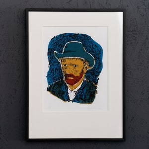 Vincent van Gogh Edición limitada serigrafía, 4 colores "DARK", edición de 5, autorretrato tipográfico, tipografía, Dutch Master