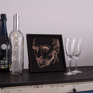 Vincent van Gogh copper impresión negra en marco de madera negro, tipo 3, autorretrato tipográfico, cobre / oro rosa metalizado papel de aluminio 3D impresión