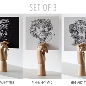 3Er Set Rembrandt Luxus Drucke / Postkarten, inklusive Umschlag, extra matt beschichtet, Typografie, Schwarz & Weiß, Selbstportrait