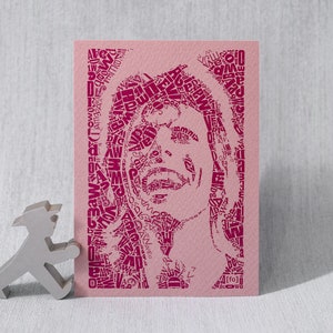 David Bowie Luxury Print / Postcard, incluyendo sobre, rosa, magenta, tipográfico, retrato, tipo, tarjeta de felicitación, homenaje
