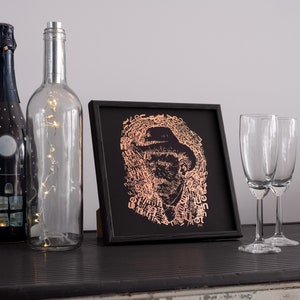 Vincent van Gogh copper impresión negra en marco de madera negro, tipo 1, autorretrato tipográfico, cobre / oro rosa metalizado papel de aluminio 3D impresión