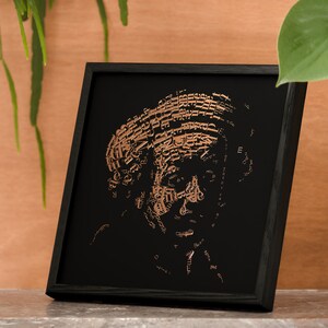 Rembrandt cobre negro impresión en marco de madera negro, tipo 1, autorretrato tipográfico, cobre / oro rosa metalizado impresión de papel de aluminio 3D, tipografía