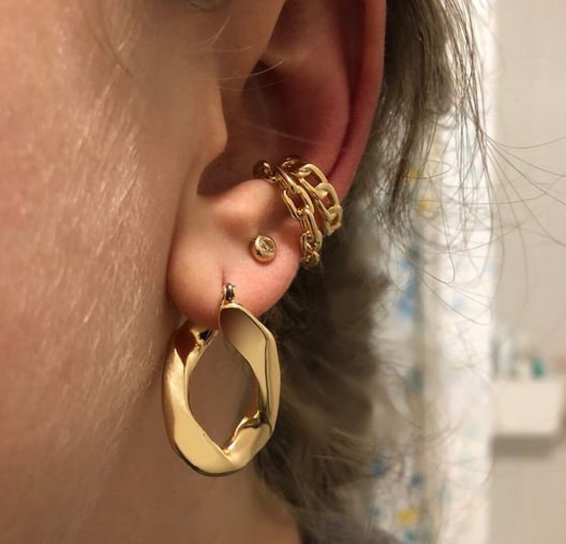 Chain Hoop Earring and Earcuff Hoops with Link Chain Detail Etsy